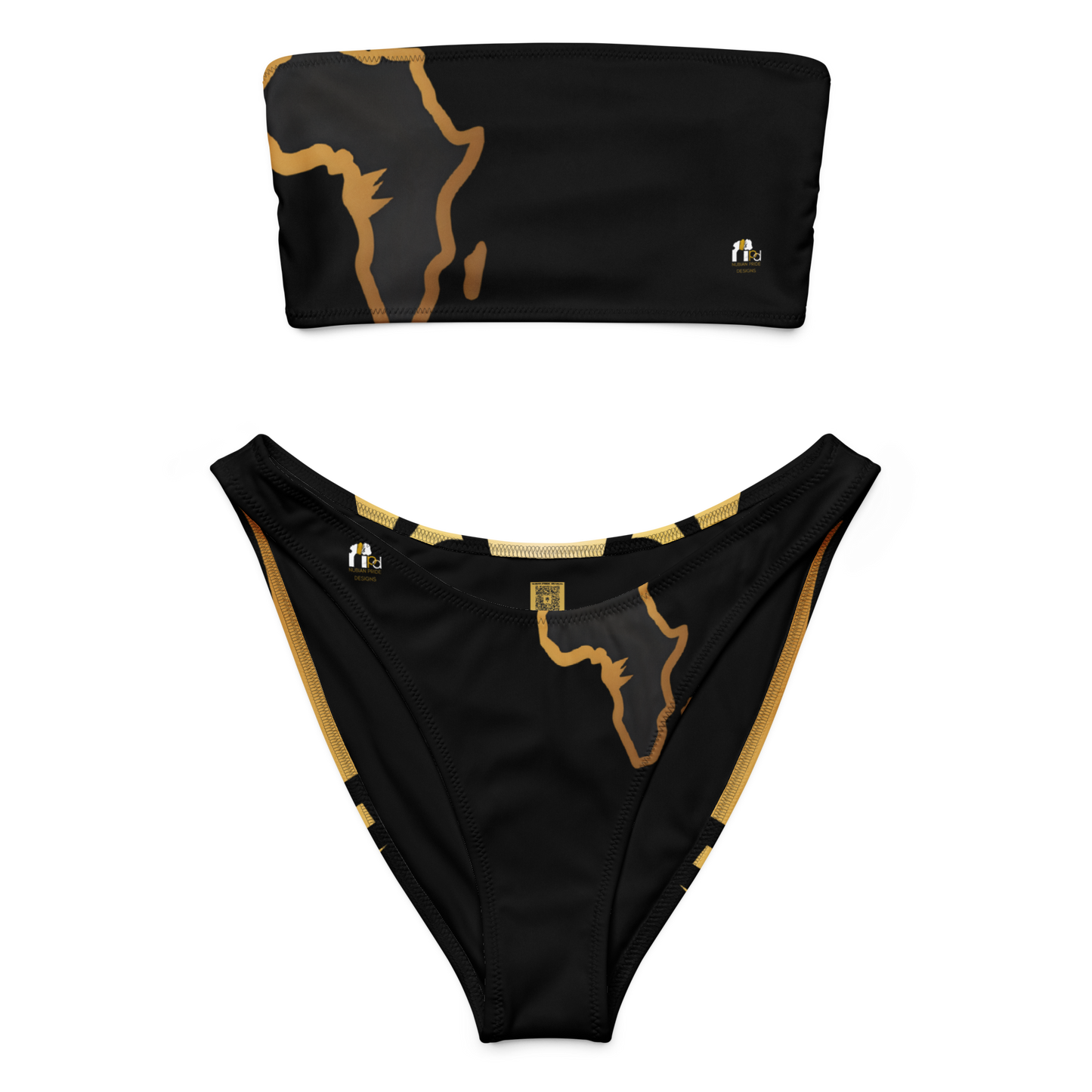 Black & Gold Africa Map Bandeau Bikini Set