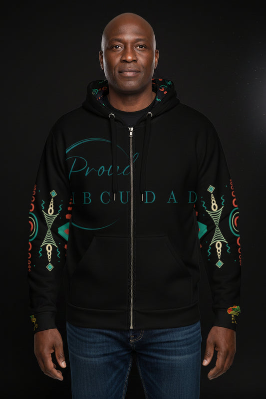 HBCU Proud Dad Eco-Zip Hoodie – Comfort, Legacy & Black Excellence in Black Turquoise Print