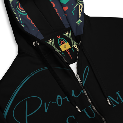 HBCU Proud Mom Eco-Zip Hoodie – Comfort, Legacy & Black Excellence in Black Turquoise Print