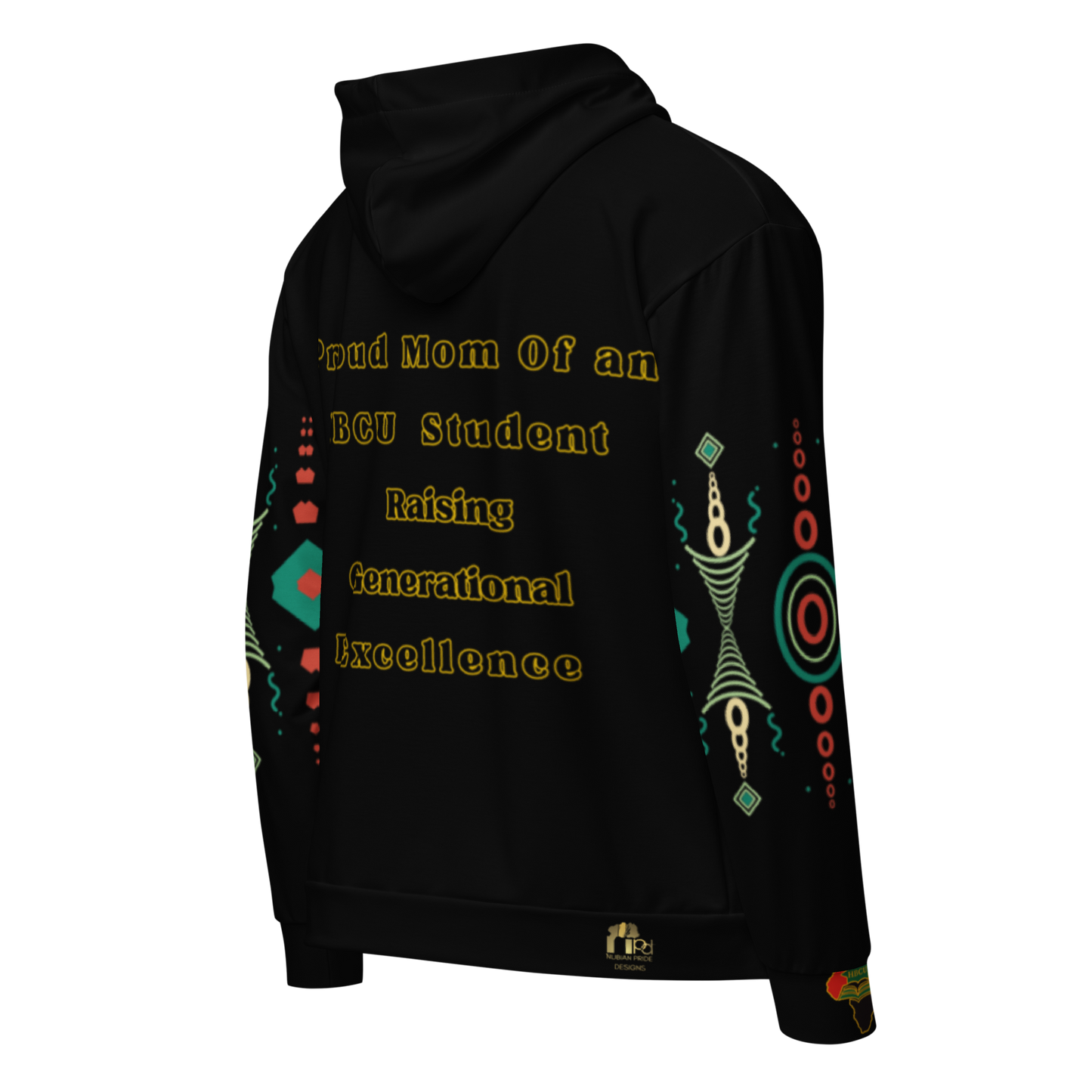 HBCU Proud Parent Eco-Zip Hoodie – Comfort, Legacy & Black Excellence in Turquoise and Black Tribal Print