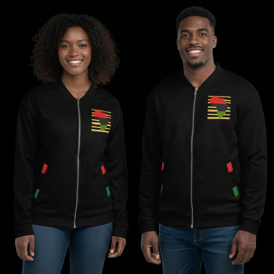 Pan-African Pride Unisex Bomber Jacket – Gold Africa Edition with RBG Trim