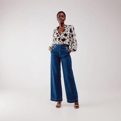 Wide Leg Button-Front Jean for Women