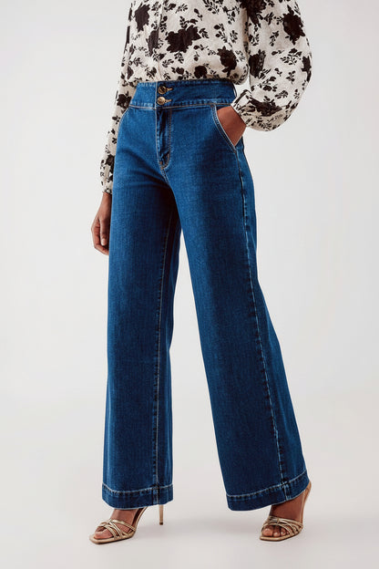 Wide Leg Button-Front Jean for Women