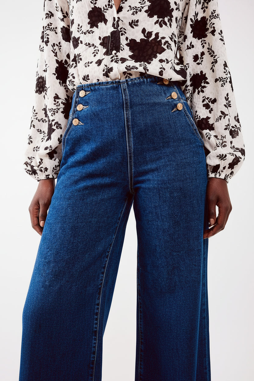 Wide Leg Button-Front Jean for Women