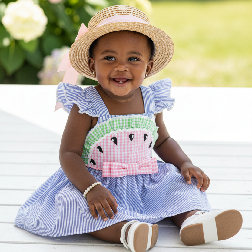 Children's Striped Watermelon Ruffle Sleeve Dress